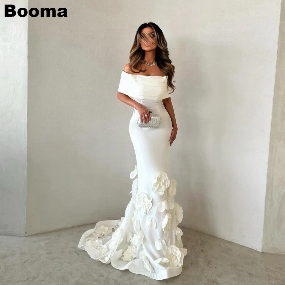 Booma Mermaid Evening Dresses Boat Neck 3D Flowers Formal Occasion Gowns for Women Floor Length Wedding Guest Dress Customized