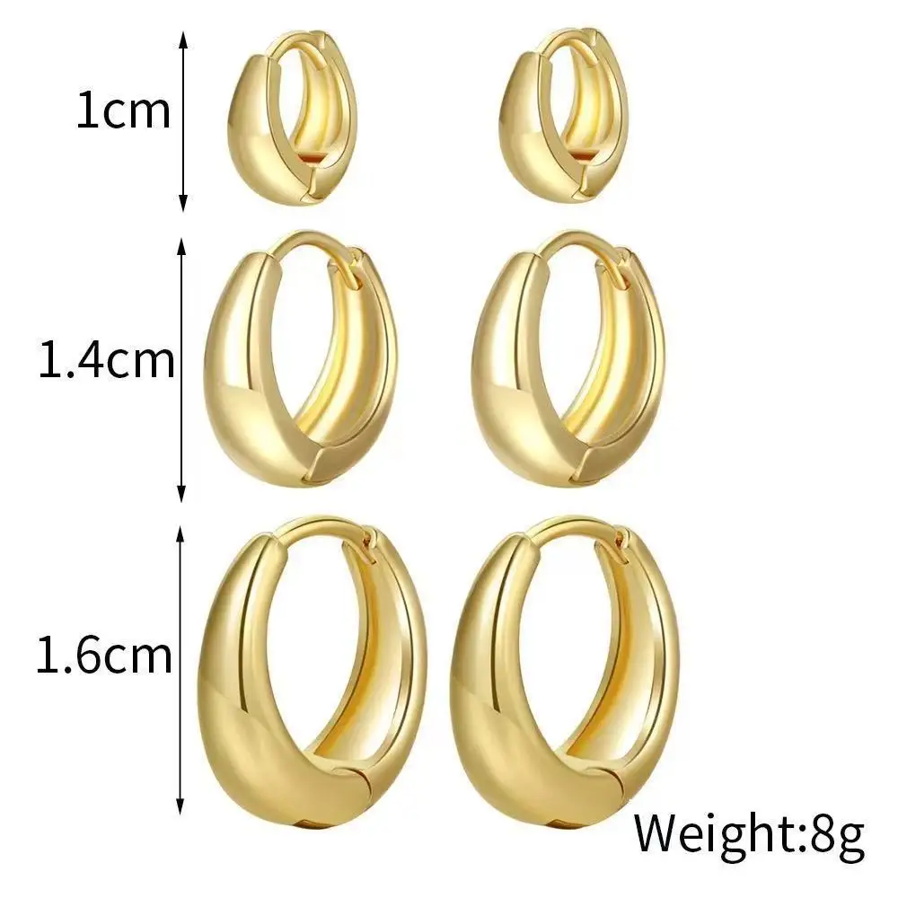 Ins Hot Selling Glossy Water Drop Huggie Hoop Earrings Multi Pack Gold Oval Small Medium Large Size Minimal Advanced Sense Lady