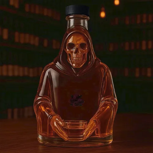 Decantador de vidrio de whisky de la muerte, botella de whisky única, decantador de whisky para hombres, marido, perfecto para adornos de decoración de Bar en casa