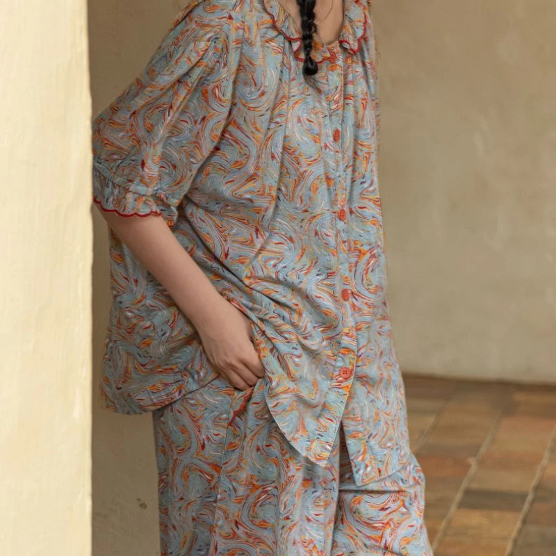 Pajama Pants Set Women's Clothing Homewear Summer New Vintage Outer Wear Comfortable Casual Fashion Breathable Loose Fit Large