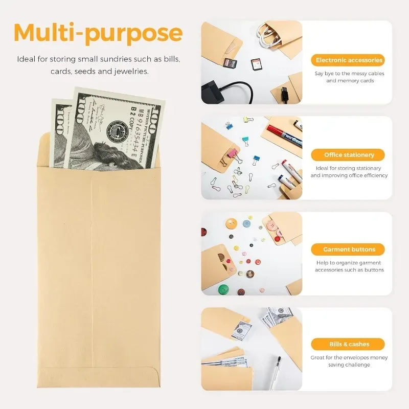 

Ультратонкие конверты для хранения монет и наличных, 50 шт., контейнеры для денег из крафт-бумаги, пакеты для монет и наличных