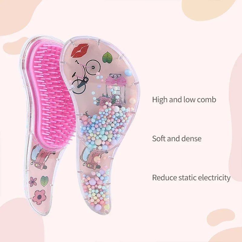 New Cute Hairdressing Comb for Kids Anti-knot Massage Flowing Bead Hair Comb Children Girls Dress Up Makeups Toy Gifts