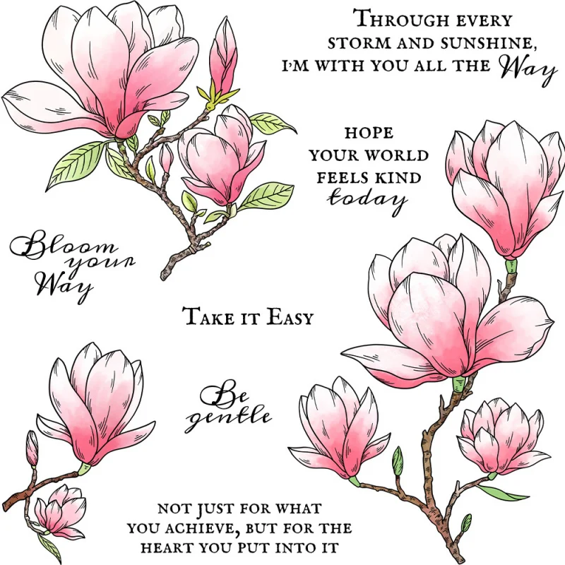 

Magnolia Flower Silicone Transparent Clear Stamp Embossing Carbon Steel Cutting Dies Mold for Journal Decoration Pattern