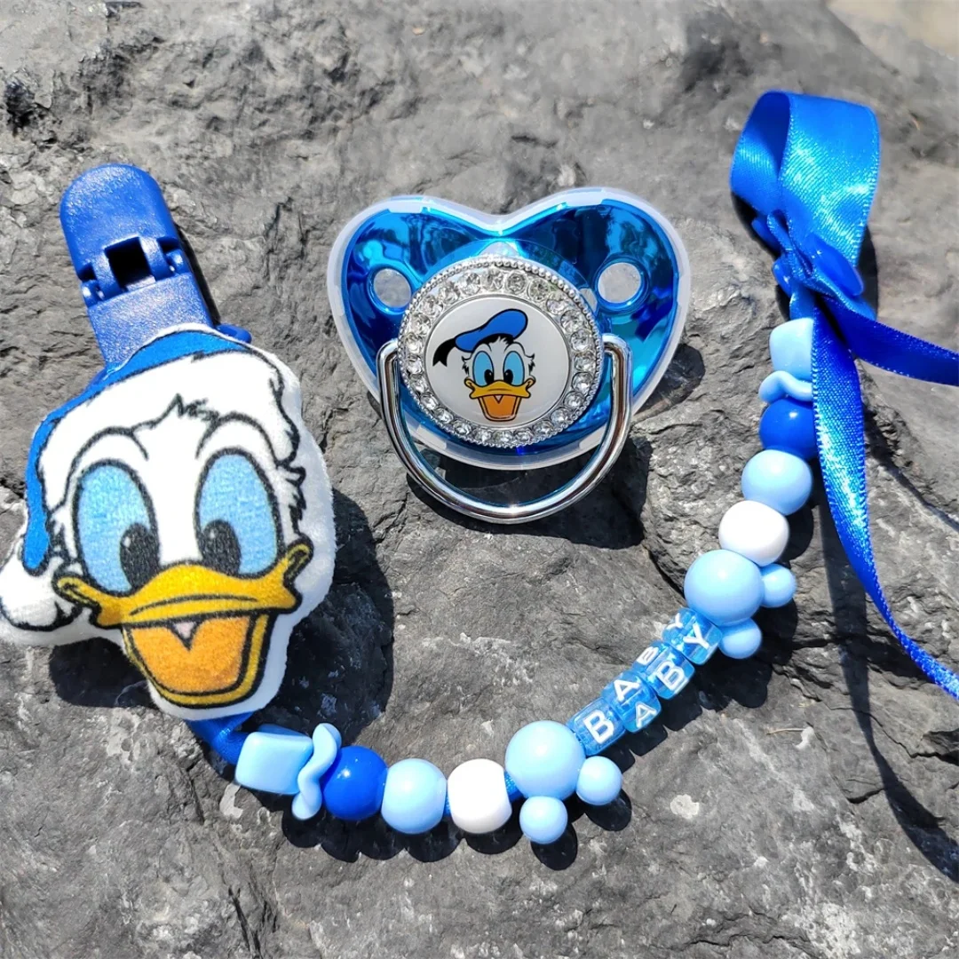 2024 Baby pacifier Chain with Bead Clip Donald Duck Print Baby BPA-Free Luxury Bling Pacifier Silicone dummy pacifier Chupeta