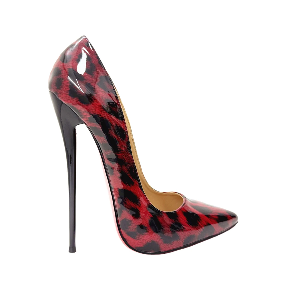 

16cm Leopard Patent Leather Pumps Sexy Pointed Stilettos Ultimate Lacquered Handmade Heels Multicolor Shiny Leather High Heels