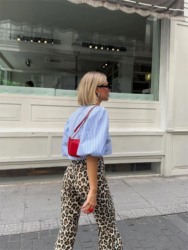 PB&ZA women's clothing 2024 summer new French temperament loose round neck long sleeve striped short shirt 7995/313