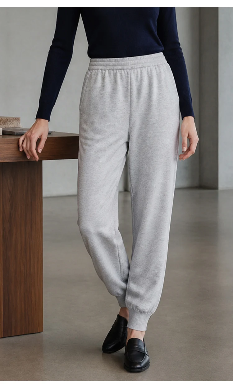 MZ62127 Damen Minimalistische Strick-Jogginghose mit Hoher Taille, Elastisch, Schmal Geschnitten, Weiche Modal-Mischung, Freizeithose für Herbst und Winter – Detail 5