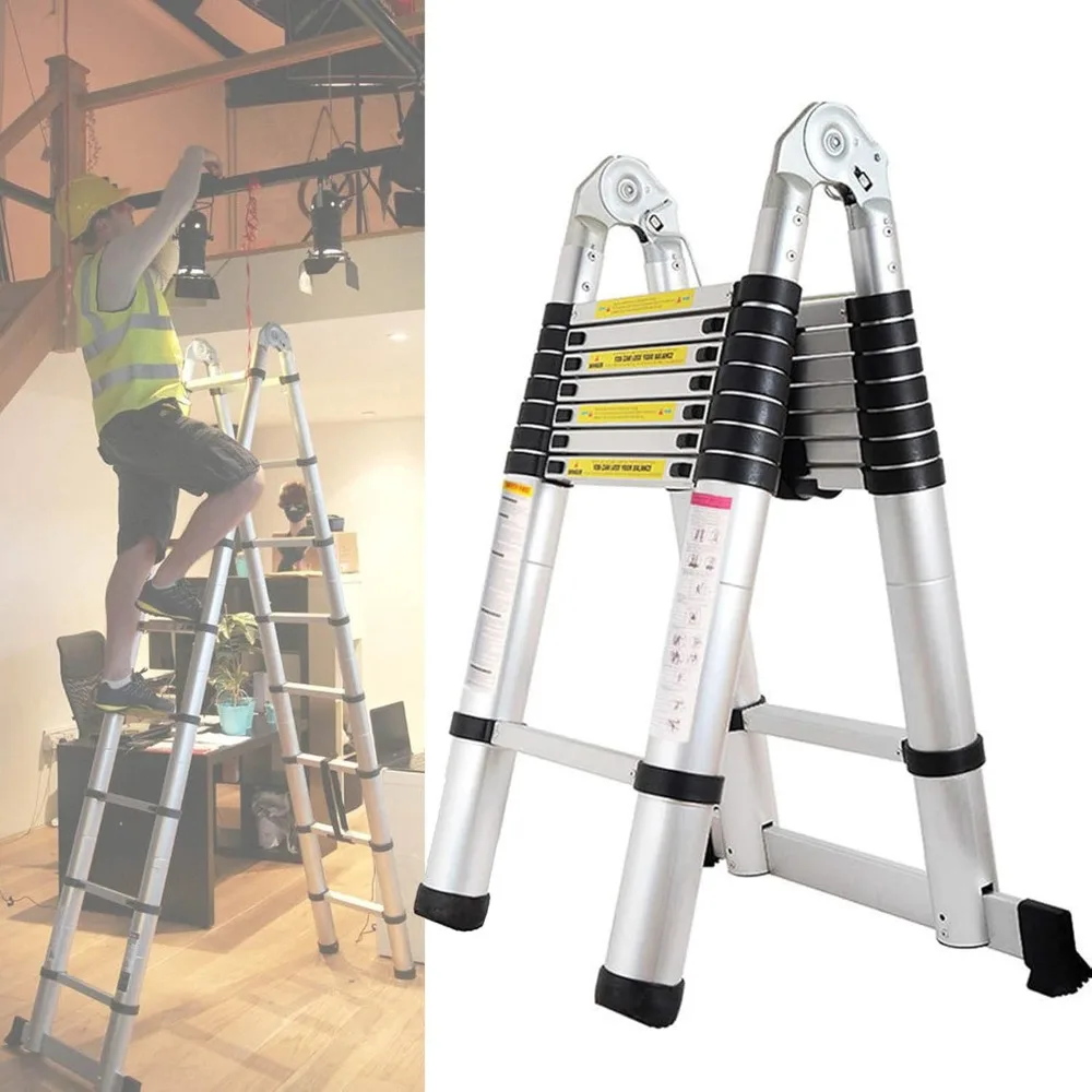 

Telescopic Extension Ladder 16.5ft A-Frame Folding 16 Steps Sturdy Portable Kit 330lb Load Capacity