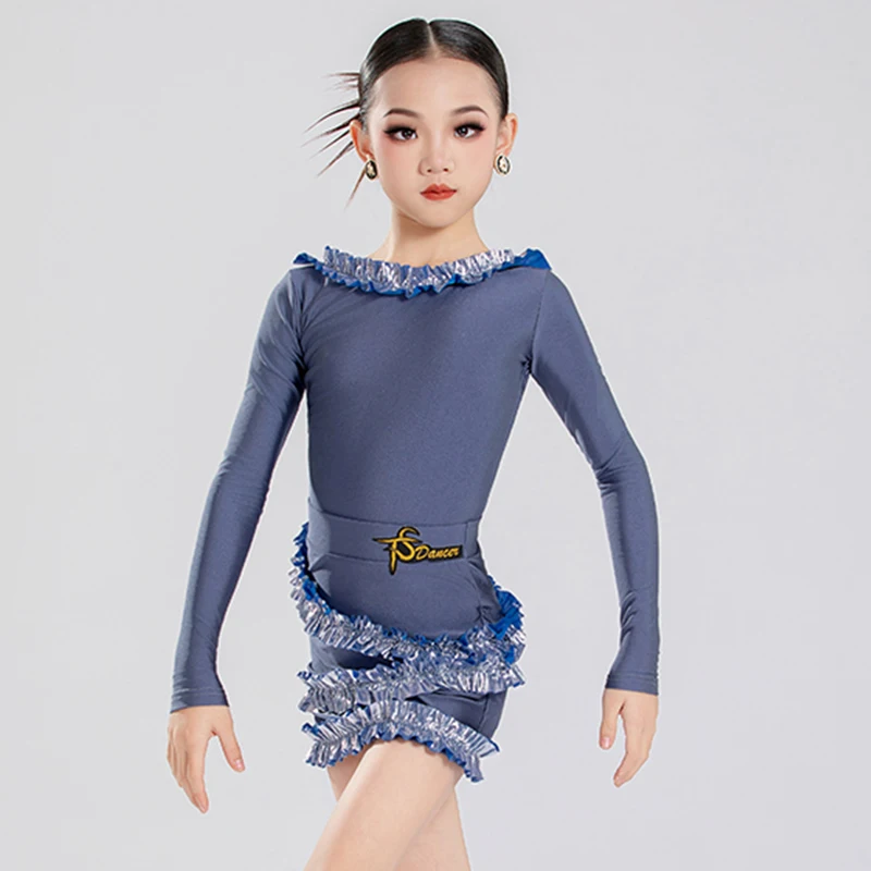 ชุดเต้นรำละตินเด็กใหม่ แขนยาว ชุดซ้อมเต้น กระโปรงระบายสำหรับเด็กผู้หญิง ชุดแสดงเต้นรำรุมบ้า ชะชะช่า สำหรับฤดูหนาว รุ่น BL18163