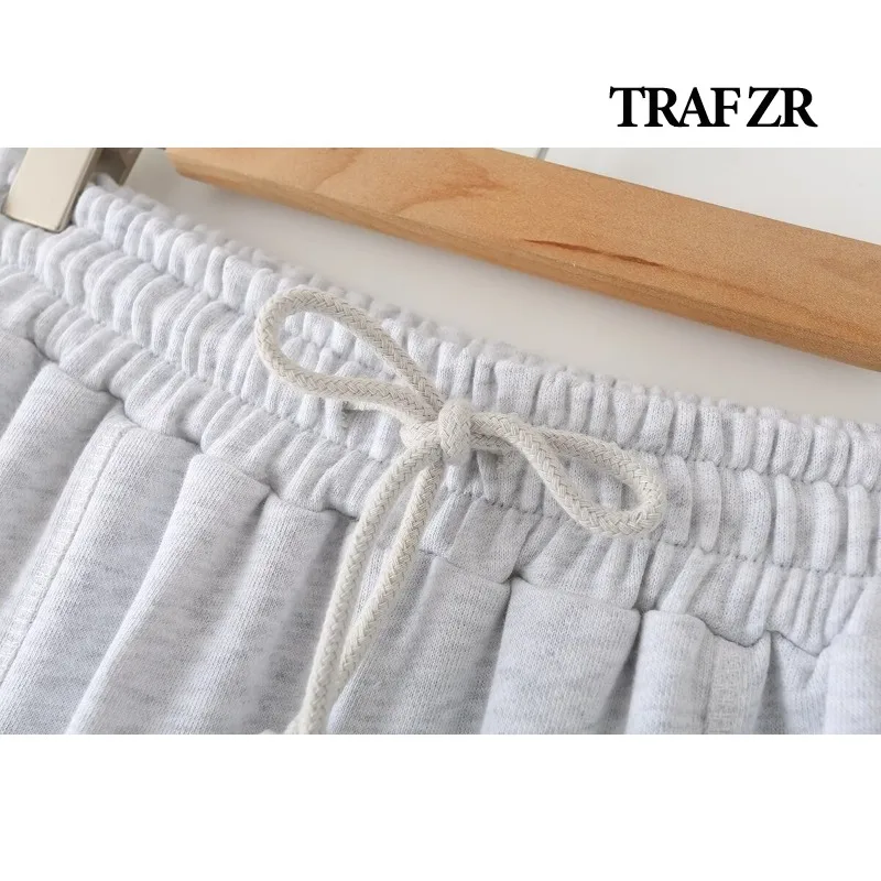 TRAF ZR Cropped Hoodie Sets for Women 3 Pieces Fashion Woman Tracksuit 2024 Jogging Pants Sets Y2k Sportswear New in Zip Outfit