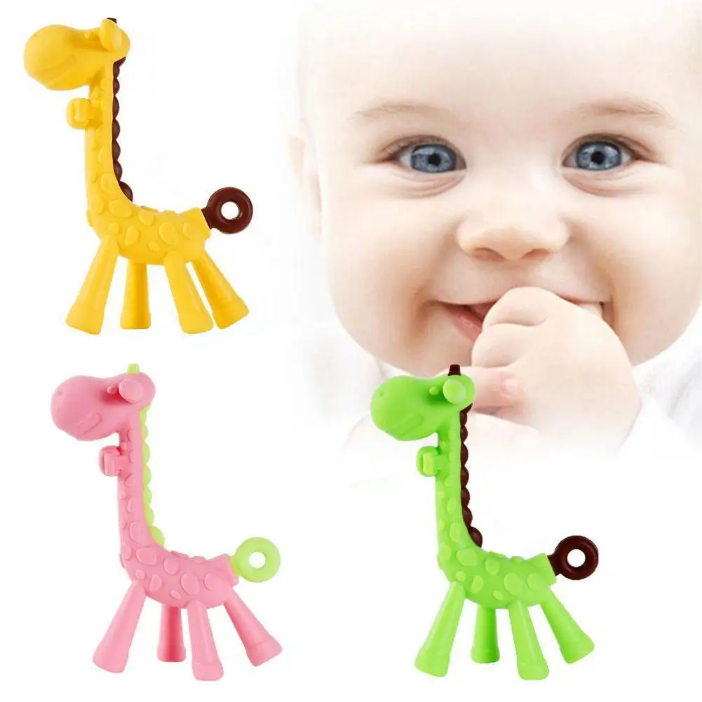 All-silicone Toy Deer Giraffe Teether Baby Anti-eating Three-dimensional Hand Stick Teething Multi-function Soft Boxed J2K1