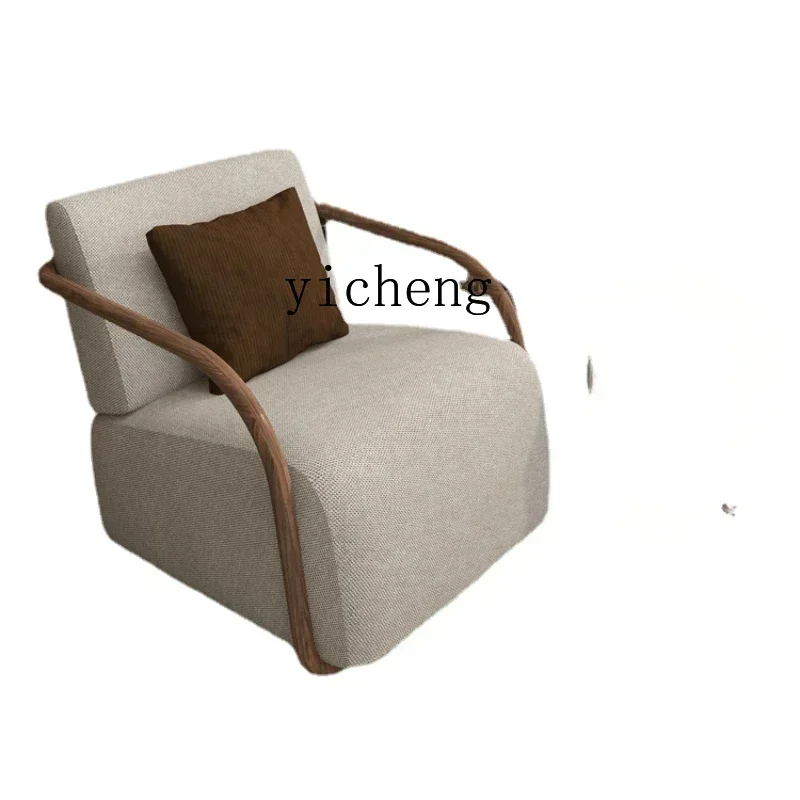 TQH Single Sofa Chair Balcony Household Solid Wood Leisure Chair Living Room Bedroom Simple Lazy Fabric Recliner