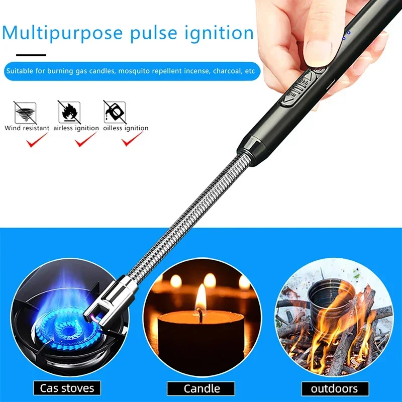 Encendedor de Pulso de Plasma para Cocina, Encendedor de Arco Eléctrico, Metal para Exteriores, Pantalla de Energía a Prueba de Viento, Pistola de Encendido con Gancho,