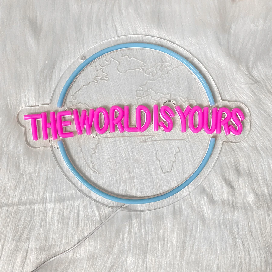 The World Is Yours Led Neon Sign, Earth-Shaped Sign 3D Sculpture, Used For Bedroom, Club And Game Room Decor, Powered By Usb. gallery 5