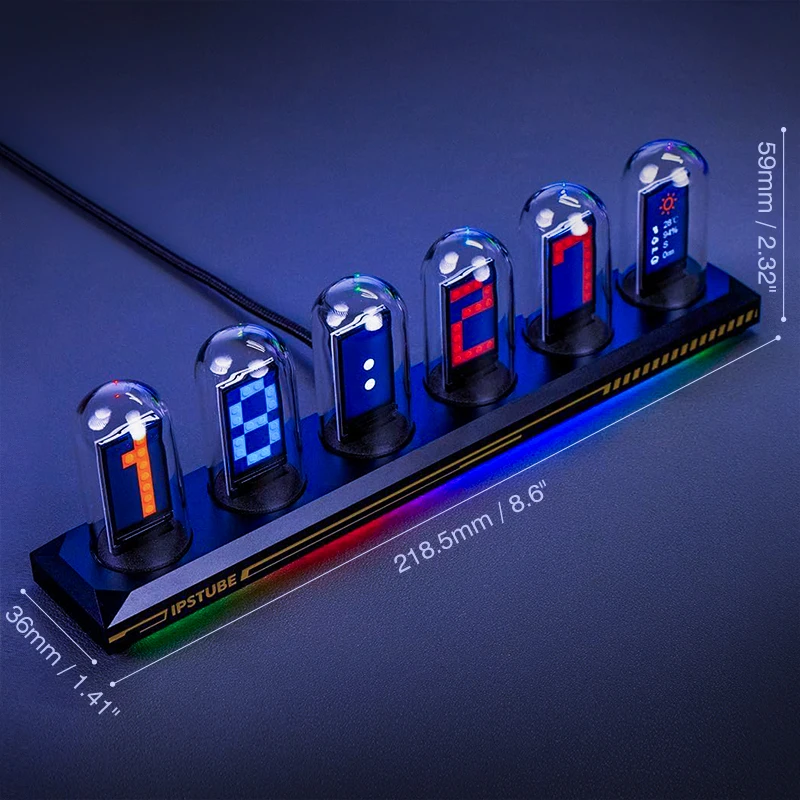 RGB Nixie Tubo Relógio com App, DIY retro IPS Color Screen, Relógio Digital, WiFi para Game, Desktop Decor, Gift Idea