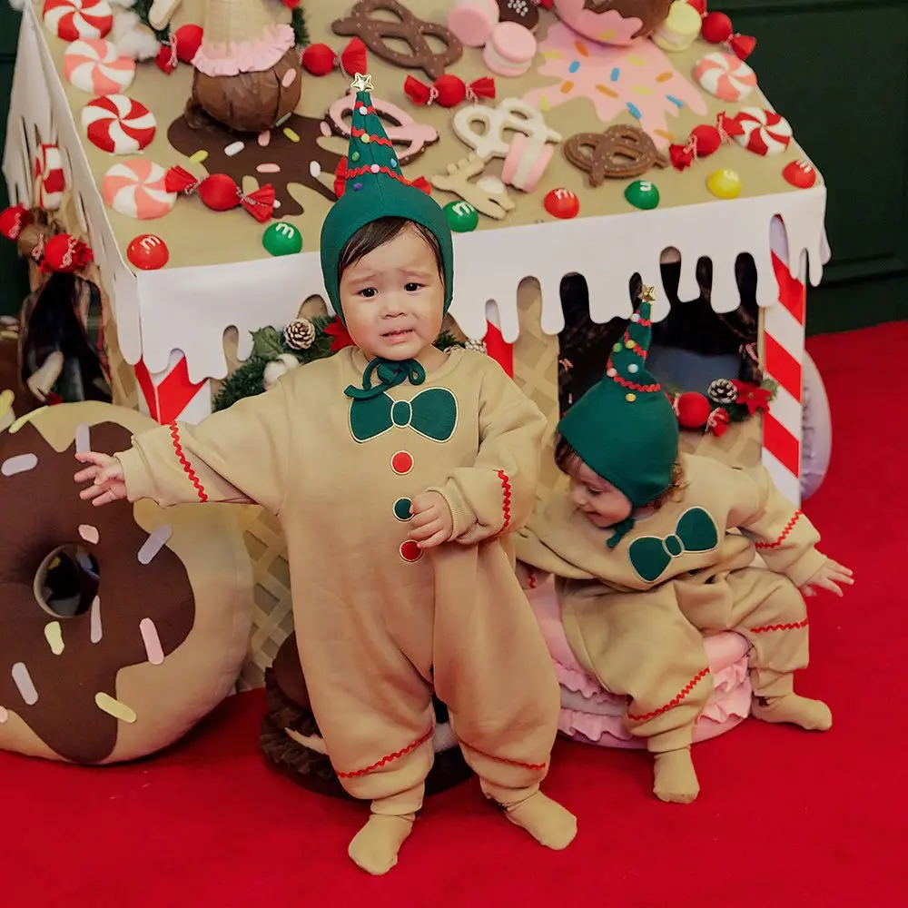 0-18M Christmas Baby Gingerbread Man Costumes Newborn Infant Boys Girls Rompers Long Sleeve Jumpsuit Xmas Clothes