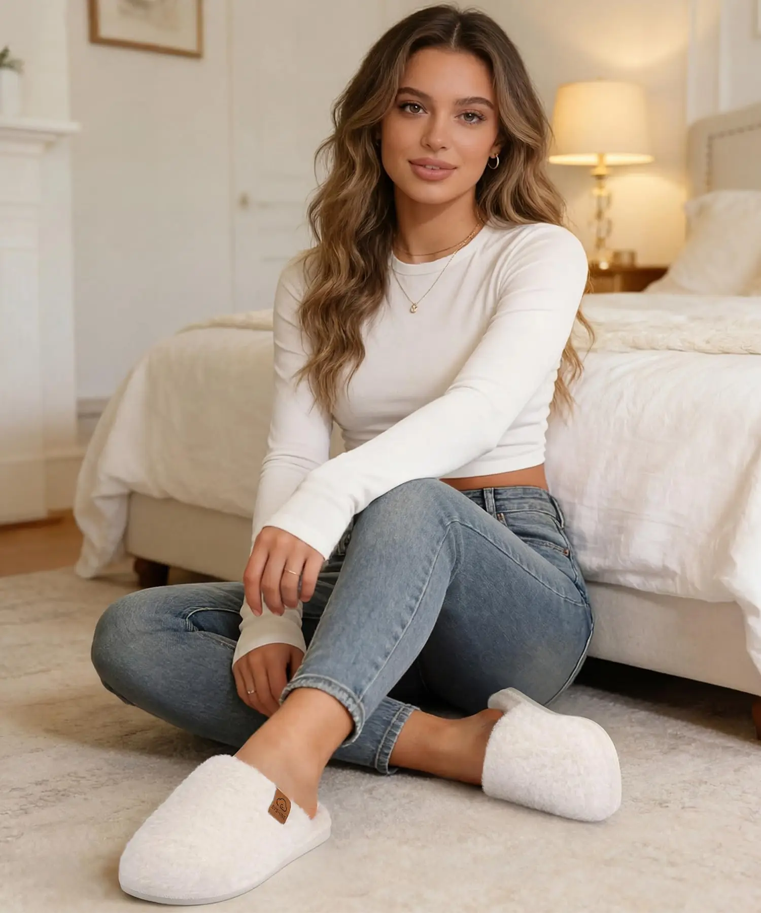 Shevalues Winter-Plüsch-Hausschuhe für Damen, warme Indoor-Slipper mit flachem Boden, flauschige, bequeme Baumwoll-Hausschuhe für Damen – Detail 8