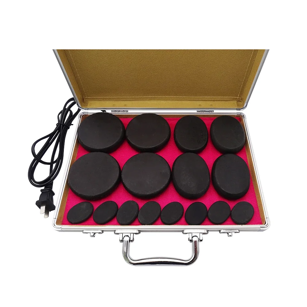 Hot Massage Stone 16pcs Massage Stone With Aluminum Heating Box Heat Massage Kit Basalt Energy Stones