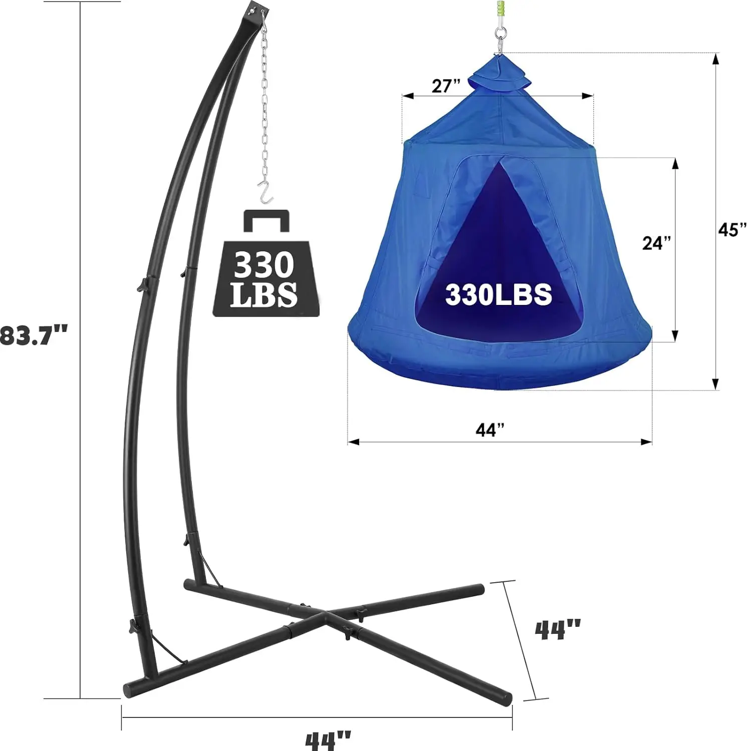 X-Shaped Hanging Tree Tent w/Swing Chair,Hammock Chair Stand Canopy w/Steel Frame,Indoor Outdoor Egg Basket Patio Seat w/Adjusta