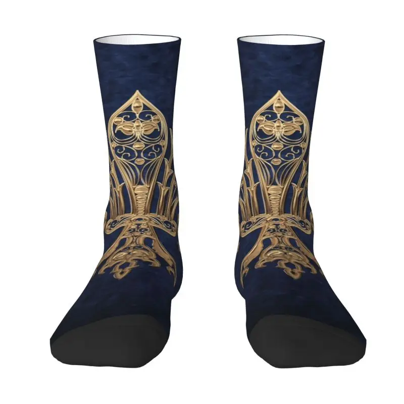 Coole goldene filigrane Fleur De Lis-Socken für Herren und Damen, warm, 3D-Druck, Fleur-De-Lys, Lilienblume, Fußball-Sportsocken