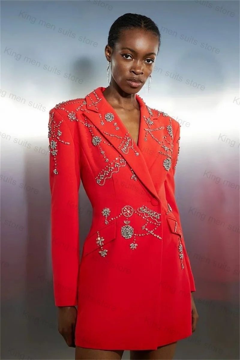 Costume blazer en cristal pour femme, veste sur mesure pour femme, smokings de mariage, veste longue, rouge, bureau, Rh, 1 pièce