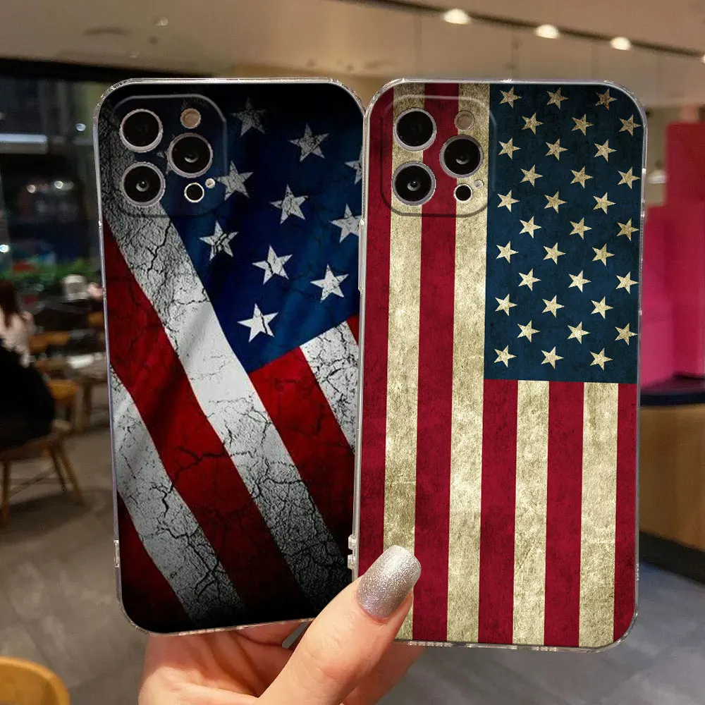 American Dollar USA Flag Clear Phone Case For iPhone 15 14 11 12 13 Pro Max Mini XS XR 8 7 Plus Back Cover Soft Transparent Case