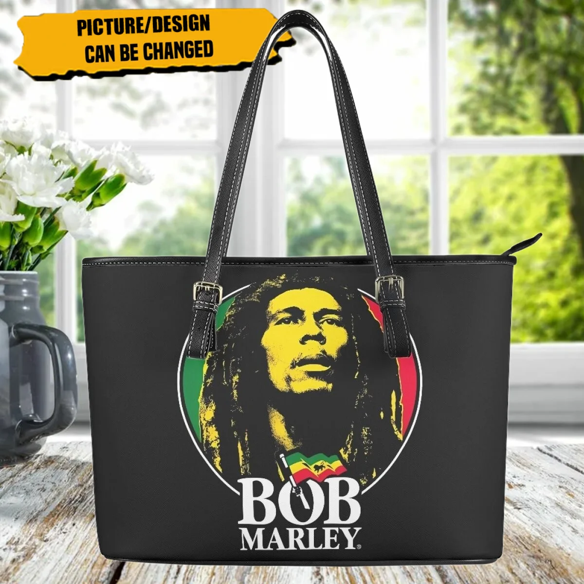 

Bob Marley Bags for Women Jamaican Rock Singer Ladies Tote Bag Durable Handle PU Leather Zipper Shoulder Sac De Luxe Femme 2023