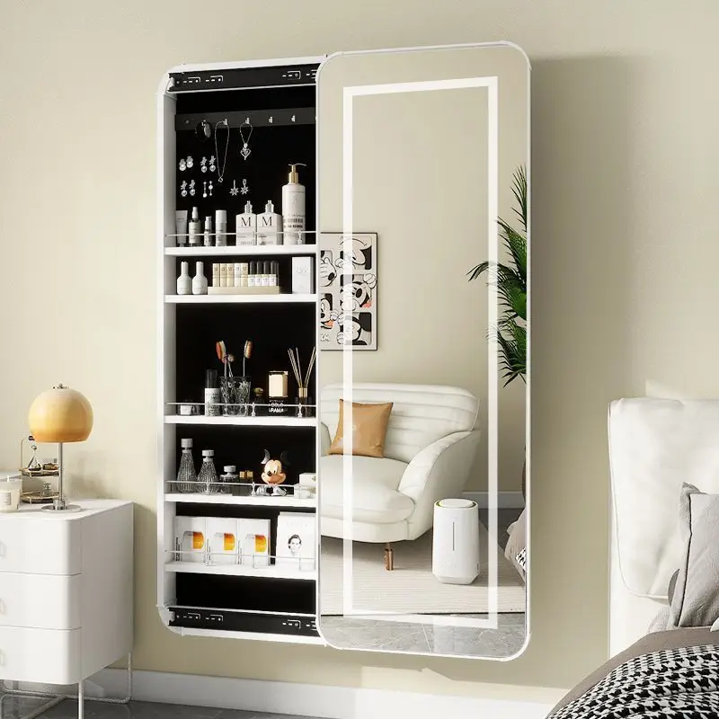 Hidden Push-pull Full-body Mirror Makeup Mirror Jewelry Storage Vanity Mirror Cabinet Integrated Full-length