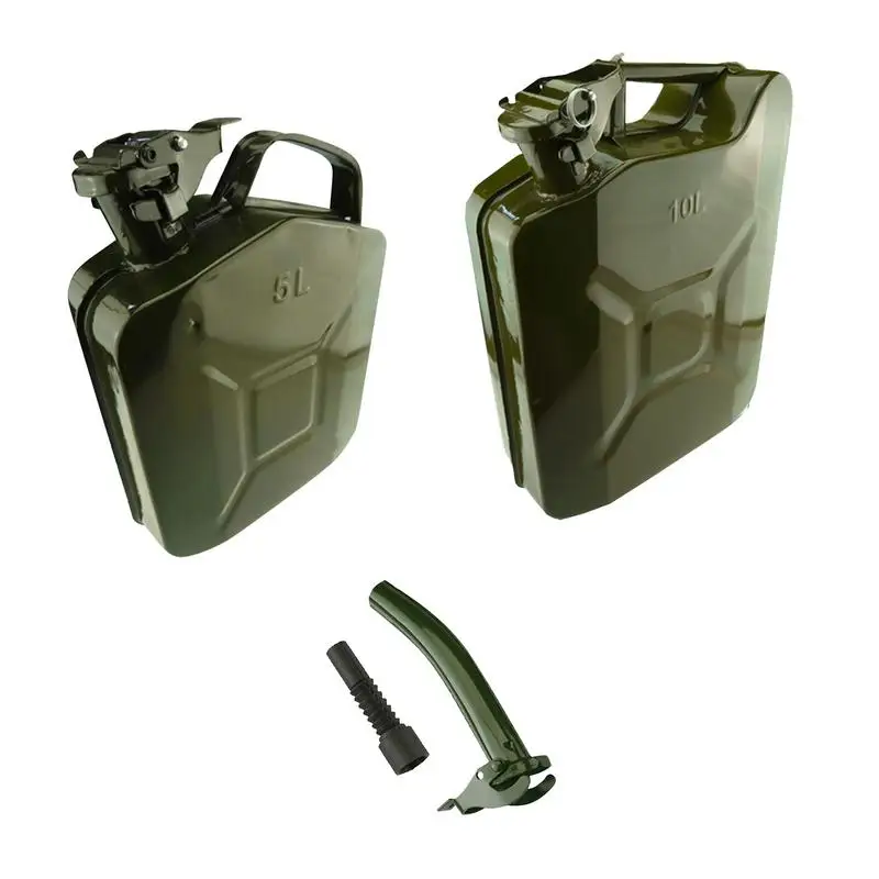 5L 10L Portable Car Fuel Tanks Canister Metal Petrol Can Jerry Can Gasoline Oil Container Mount Green For Motorcycle Accessories