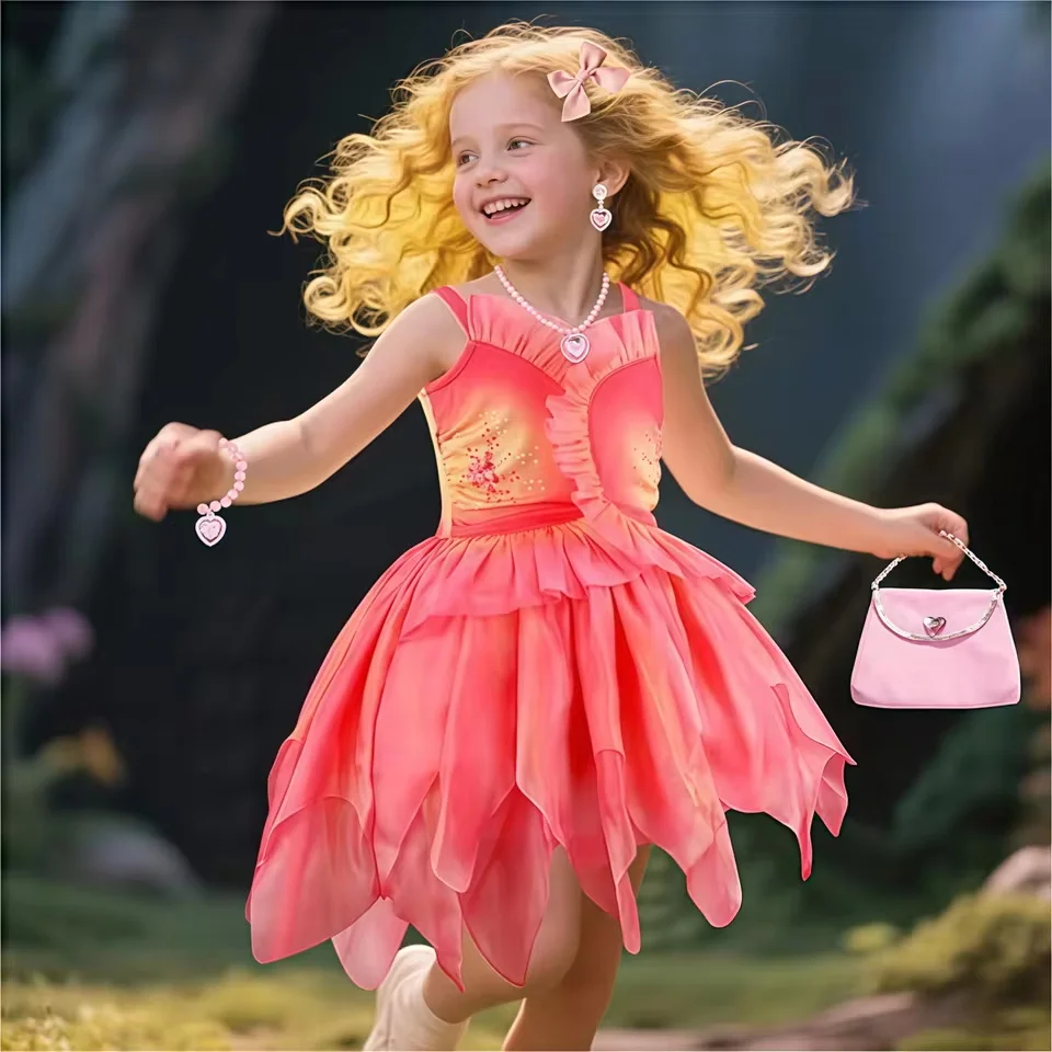 

Glinda Cosplay Costume Girl Pink Princess Dress For Halloween Carnival Wicked Witch Same Children's Clothing Girls Party Dresses