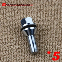 5 Pcs Sliver Front Rear Wheel Bolt Screw M14 x 1.5 For Volvo S60 S80 I II V60 V70 XC60 XC70 XC90 9485474 30756675 31202337