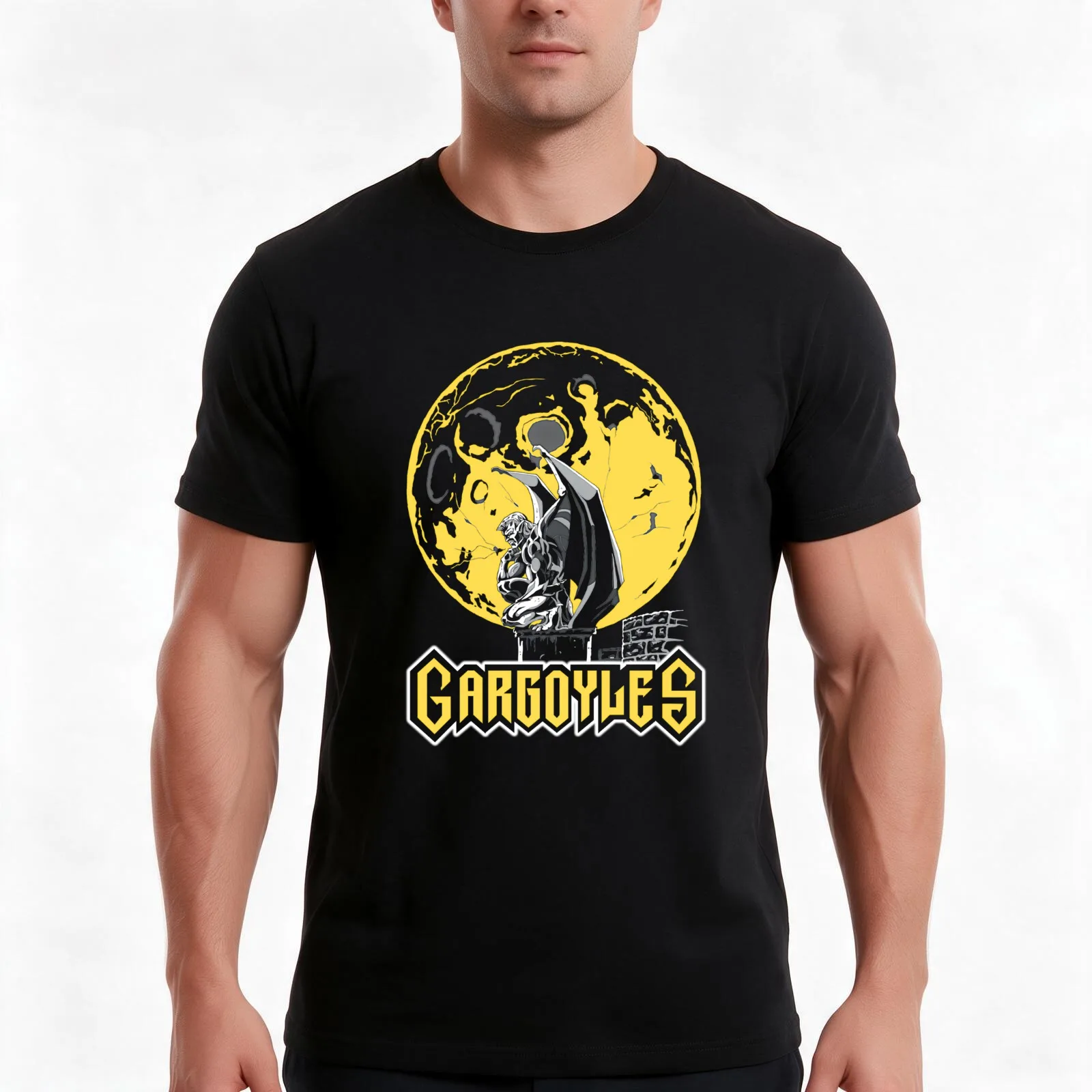 Gargoyles Gargoyles T-Shirt, Summer Casual Cotton Tee, Oversized Streetwear Tops, Vintage Graphic Print, Loose Fit Short Sleeve
