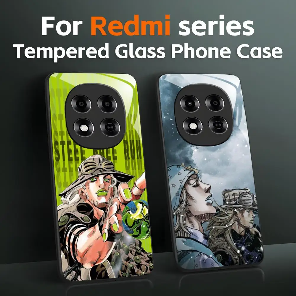 Funda de teléfono con diseño de Anime JOJO Steel Ball Run, funda de vidrio templado para Redmi Note11 12 13 14Pro Plus S 5G 14C A3