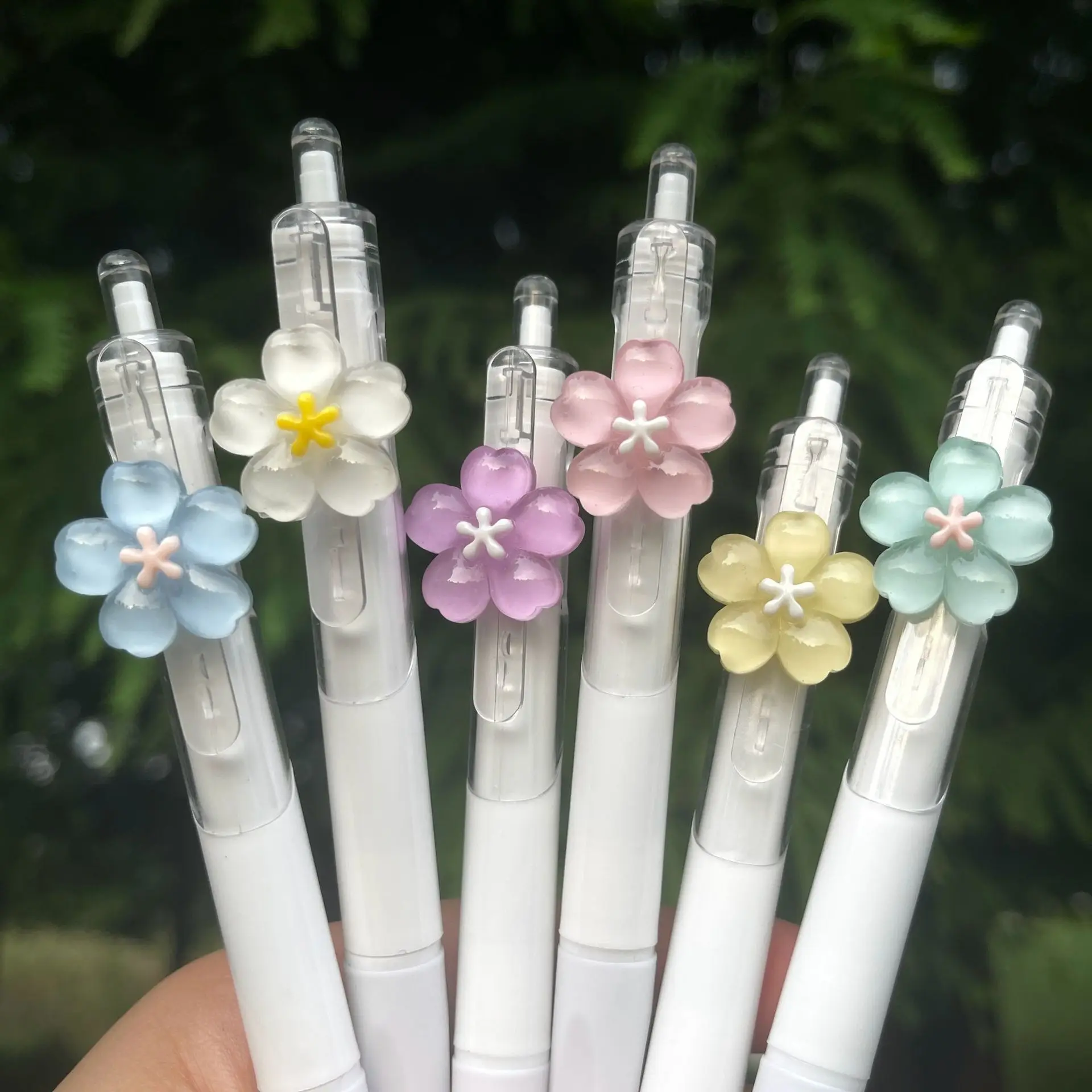 5 PCS Transparent flower Gel Pen Black Ink 0.5mm Quick Drying Ballpoint Pen Kawaii Pen Writing Tool School Office Stationery