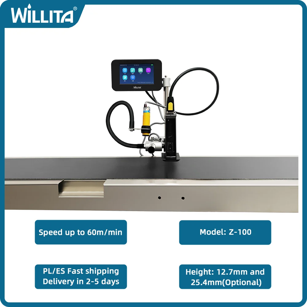 

WILLITA Z-100 12.7/25.4mm Online Tij Inkjet Printers For Continuous Production Line High Speed Barcode Batch Date Coding Machine