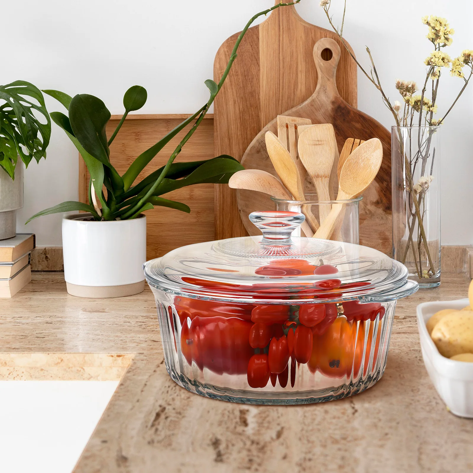 

Round Glass Casserole Dish High Borosilicate Clear Glass Pot Deep Covered Bakeware Stewing Boiling Casserole Cookware Set Oven