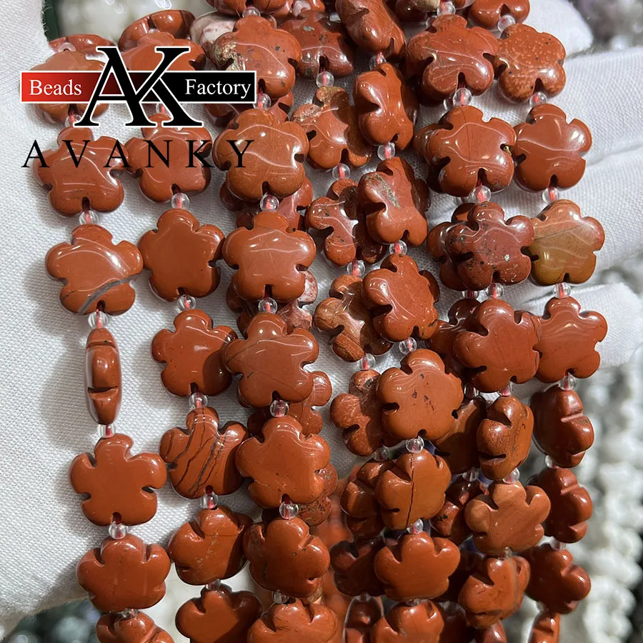 

Natural Red Stone Plum Blossom Shape Beads Flower Jewelry Making DIY Necklace Bracelet Accessory 15'' 15mm 20mm