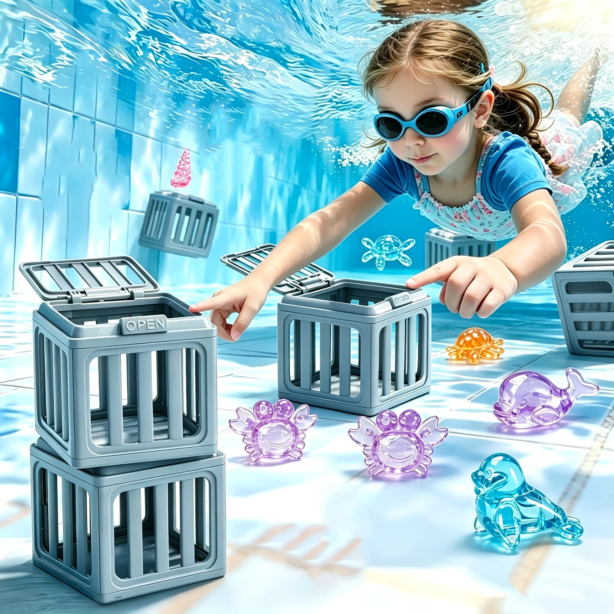 Children's Swimming Pool Diving Toys, Swimming Toys with Fish Box, Submerged Animals Suitable