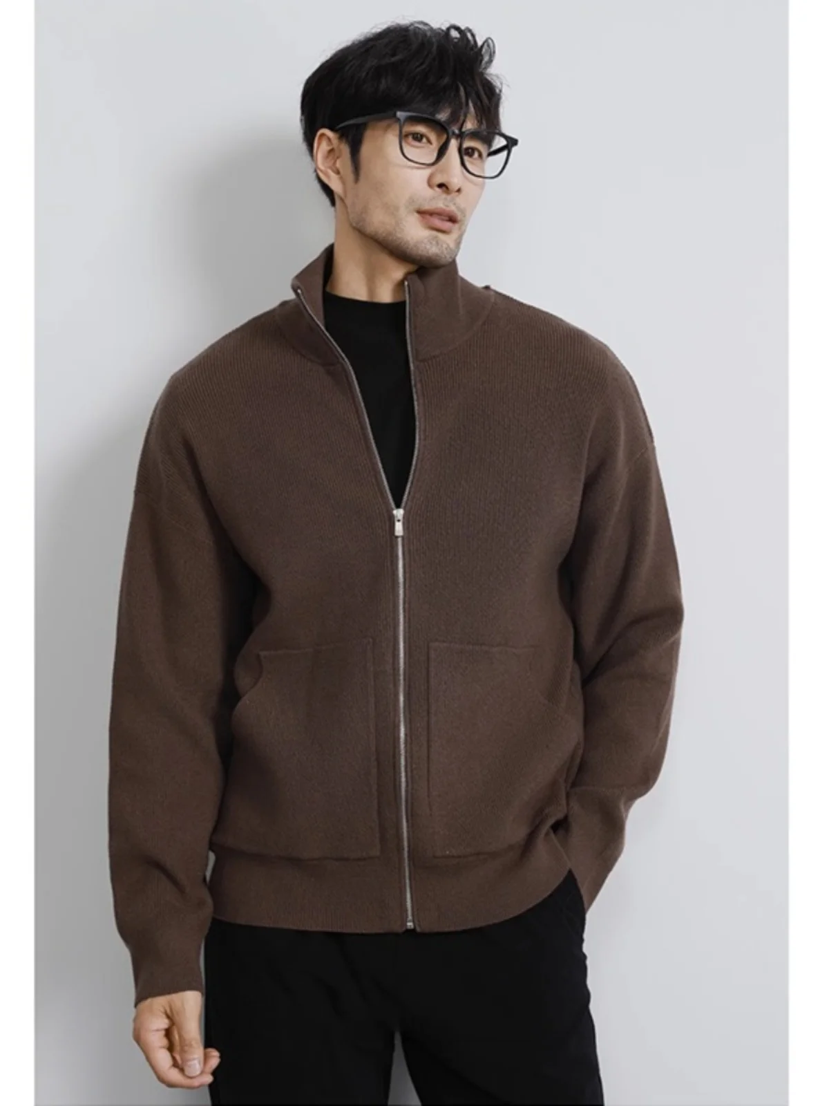 

Faionable Knitted Zipper Ne Men's Sweater Cardigan Winter Long Sve Stand Collar Open Front Youthful Urban Sle Coat