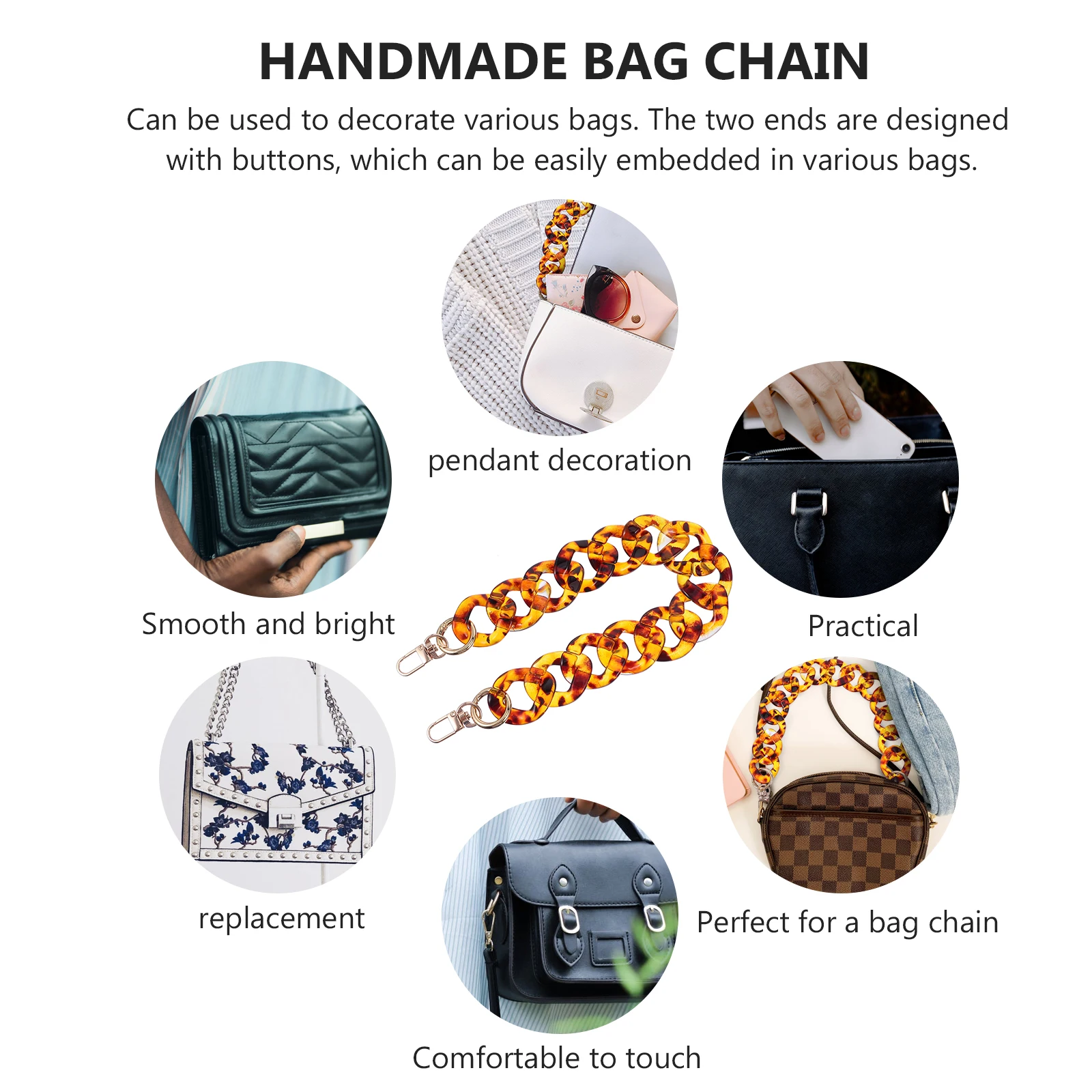 

Retro Acrylic Bag Chain Practical Decorative Shoulder Strap for Suitcase Vintage Leopard Print Bag Decorations