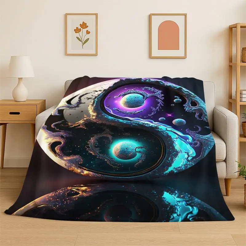 Meditation Yin Yang Tai Chi Bagua Yoga Flannel Blanket Soft Throw Blanket for Bedroom Living Room Bed Travel Camping Picnic Nap