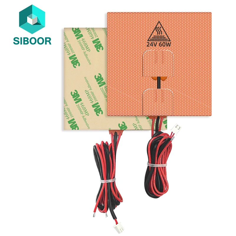 Almohadilla calefactora de silicona para impresora 3D, 24V, 60W, 100x100mm, cama calefactora con Termistor NTC 100K para Voron 0 0,1 y Cable de 60cm