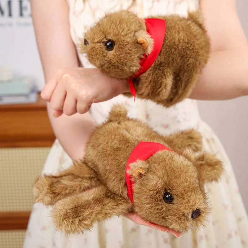 

Cute Groundhog Slap Bracelets Plush Toy 20CM Wristband Straps Doll Stuffed Animal Groundhog With Classic Scarf Kid Birthday Gift