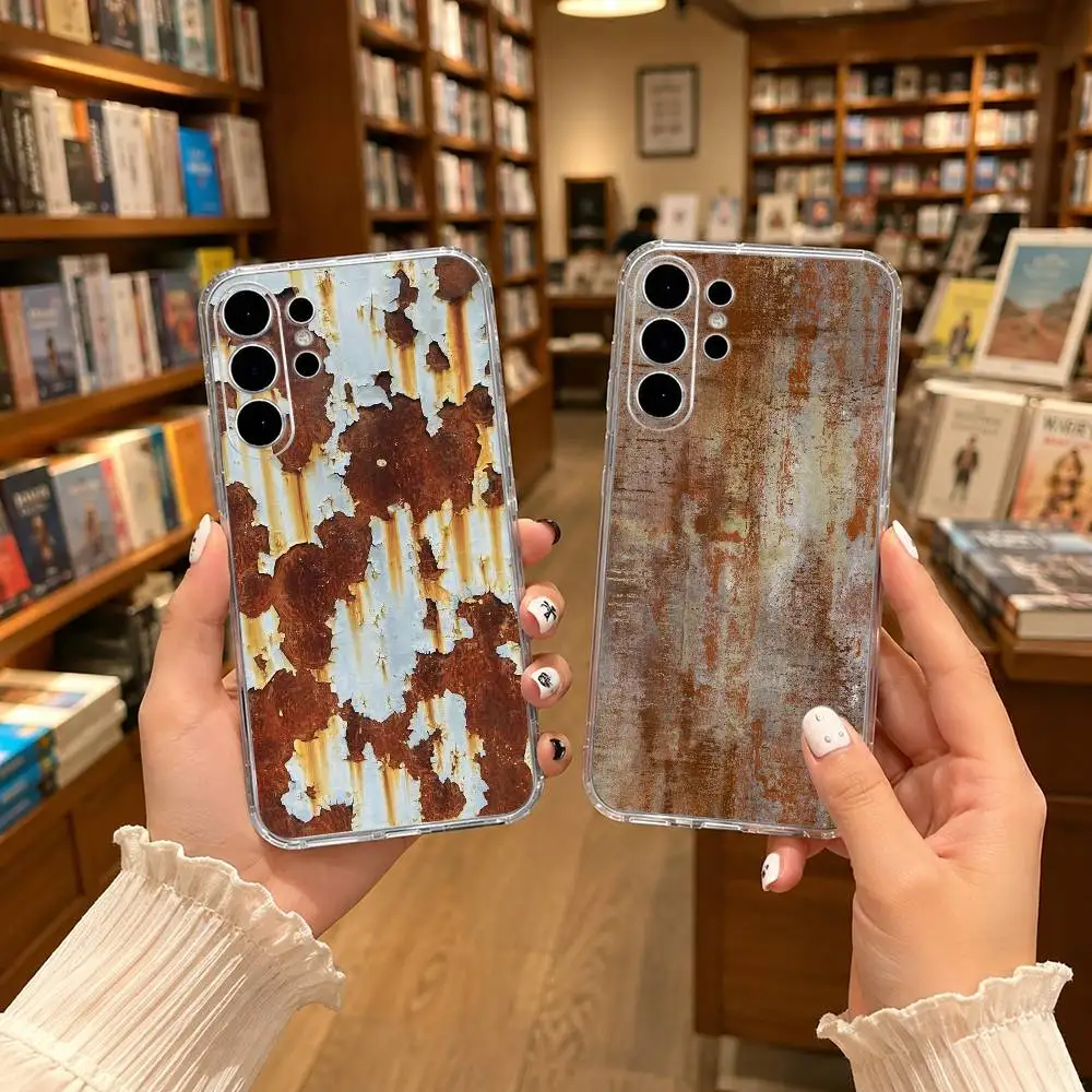 Effects Rusty Metal Creative 3D Phone Case For Samsung S25,S24,S21,S22,S21,S20,S10,S9Ultra,Plus,Fe,Lite Transparent Cover