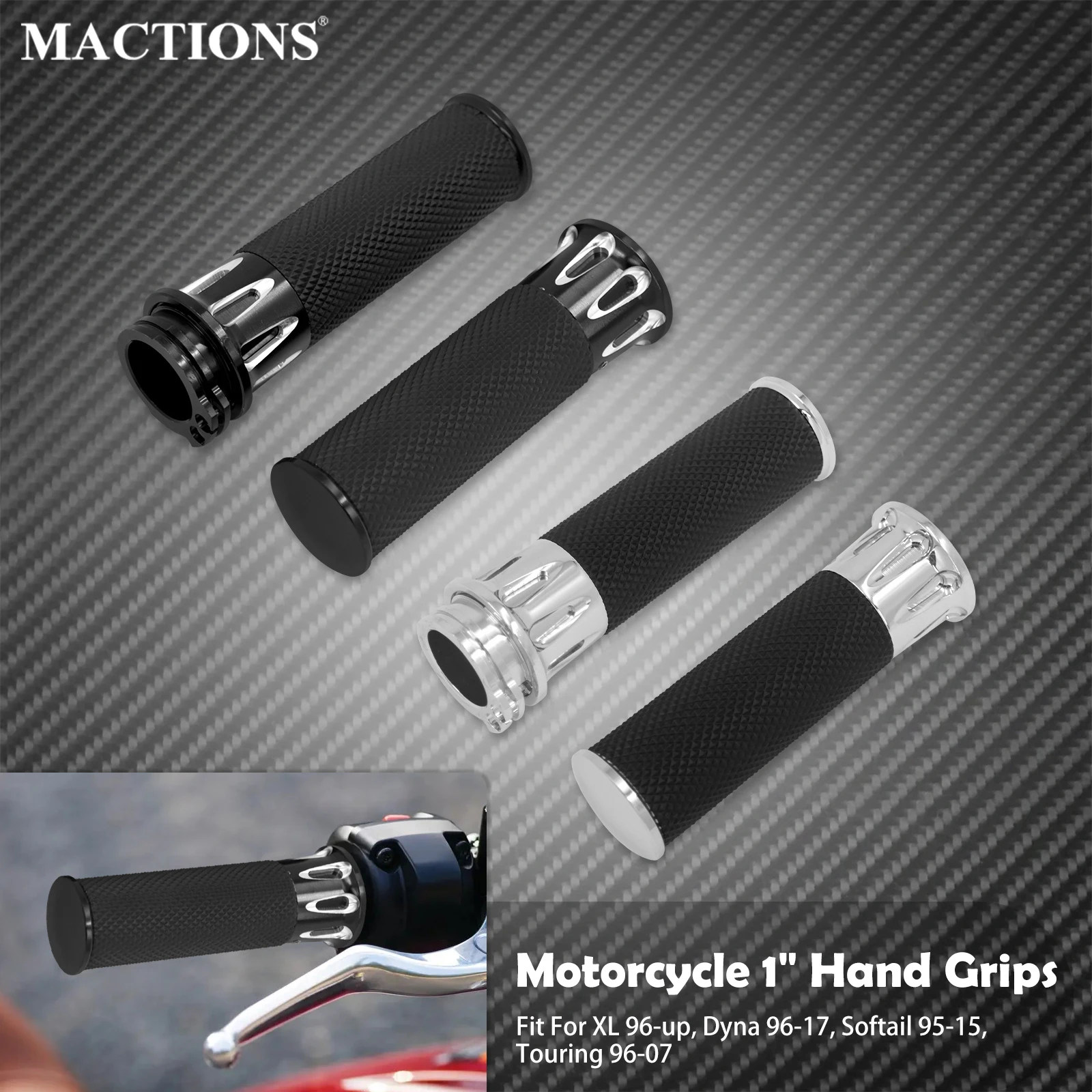 

Motorcycle 1" 25mm Handle Bar Handle Grips CNC Black Chrome Grips For Harley Sportster XL883 XL1200 Touring Dyna Softail Custom