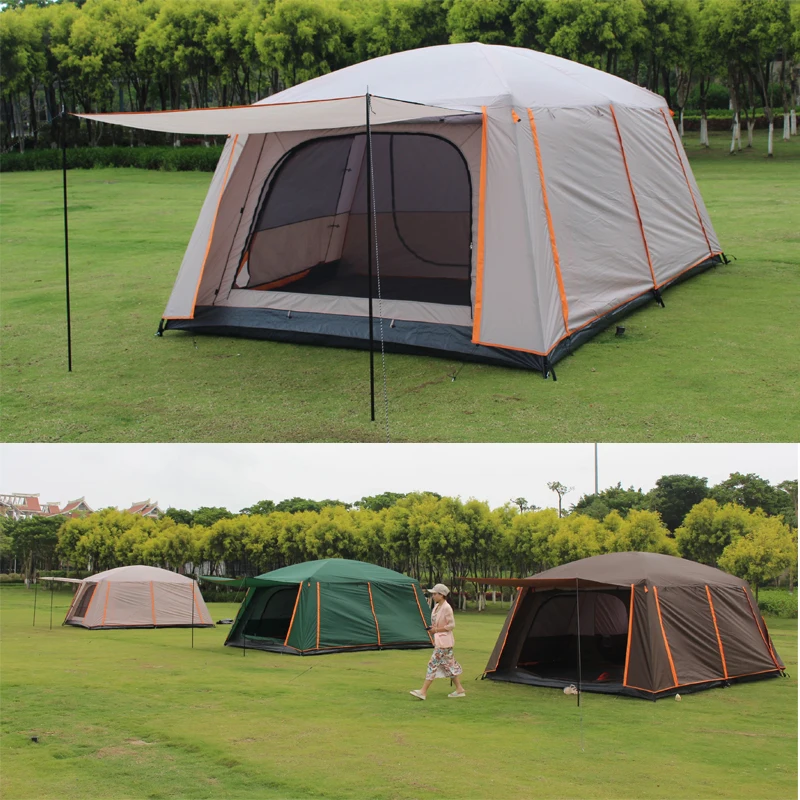 5-8 People Large Family Tent Outdoor Tourist Camping Tent Full Coverage Waterproof 4 Season 2 Bedrooms 1 Living Room Travel Tent