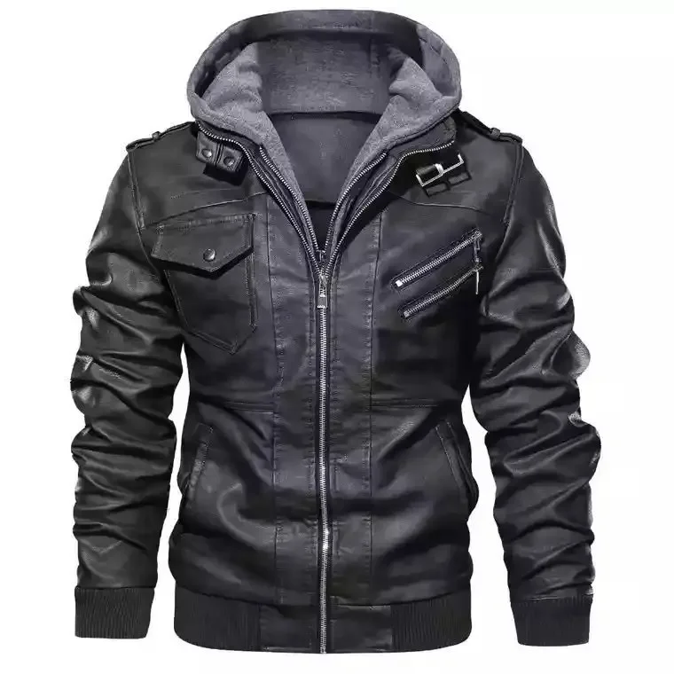 

Leather Jacket Men Hooded Jacket PU Leather Warm Motorcycle Autumn Winter BomberMens Drive Jacket High Quality Fashion Coat