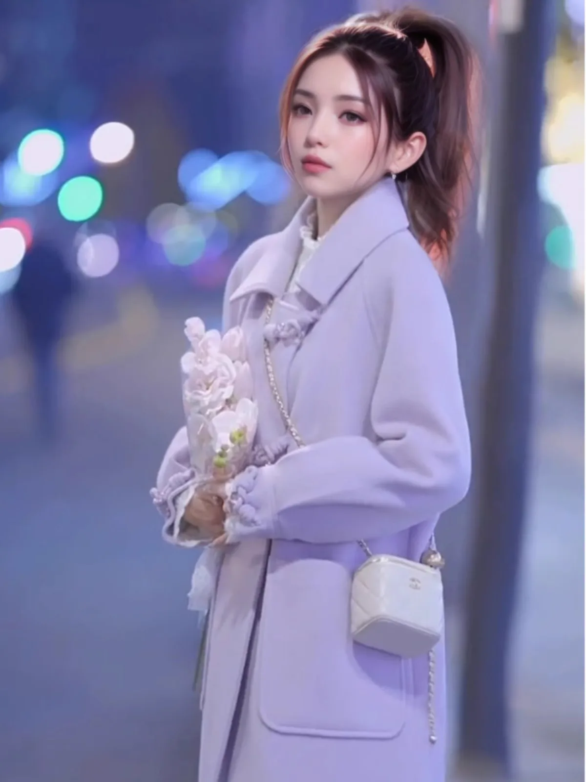 

Purple Woolen Coat Women's 2025 New Autumn Winter Thiened Mid-Length Large Coat Korean Sle Commute Straight Tube pe
