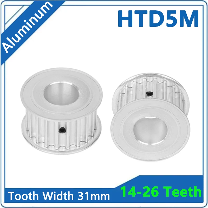 

1pcs 5M Timing Pulley 14 15 16 18 20 22 24 25 26 Teeth HTD5M Aluminum Synchronous Wheel Tooth Width 31mm Bore 5-20mm Pitch 5mm