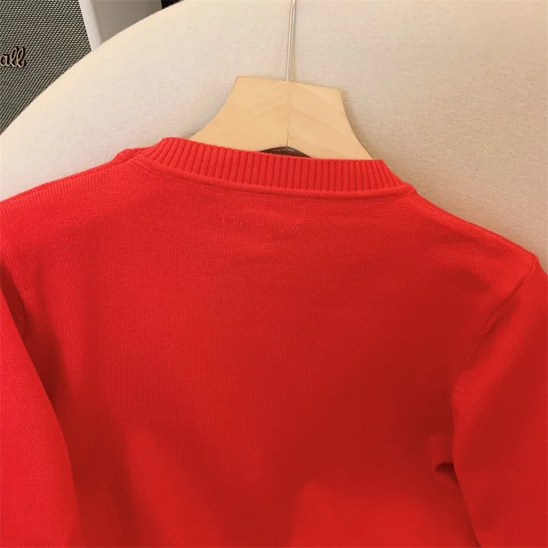 Embroidery Vintage Sweater For Women Elegant Fashion Stylish Chic Knitwear Tops 2024 Autumn Long Sleeve O-neck Jumpers Femme